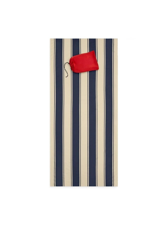 Fatboy Beach Baggy Towel with inflatable Pillow (XL) Lightweight | Quick drying | UV grade: 8 | Ground pin included | Pillow coating is airtight and waterproof | 200x90 cm - Stripe Navy Blue - Image 1
